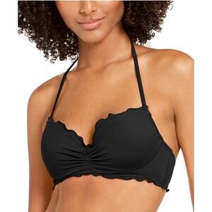 Sundazed Black Ruffle Balconette Bikini Top Underwire Halter 32DD F17127 NEW